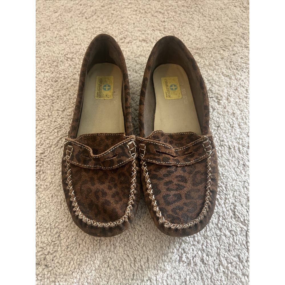 Charleston Shoe Co Tradd‎ Leopard Nubuck Leather Moc Penny Loafer Shoe Womens 7